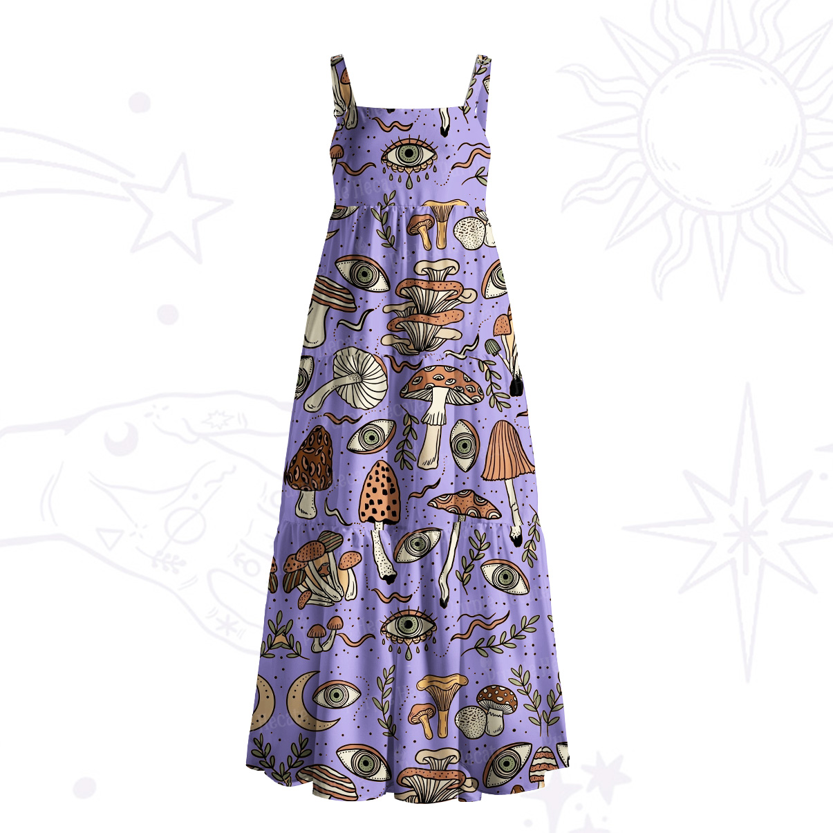 Purplehecate Psychedelic Mushroom Wide Straps Maxi Dress