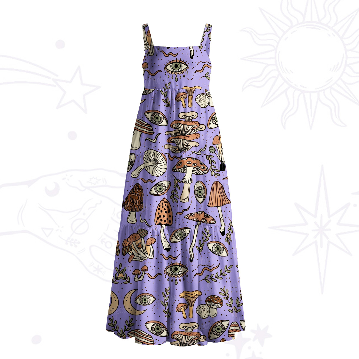 Purplehecate Psychedelic Mushroom Wide Straps Maxi Dress