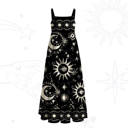 Purplehecate Cosmic Sun Moon Dream Wide Straps Maxi Dress