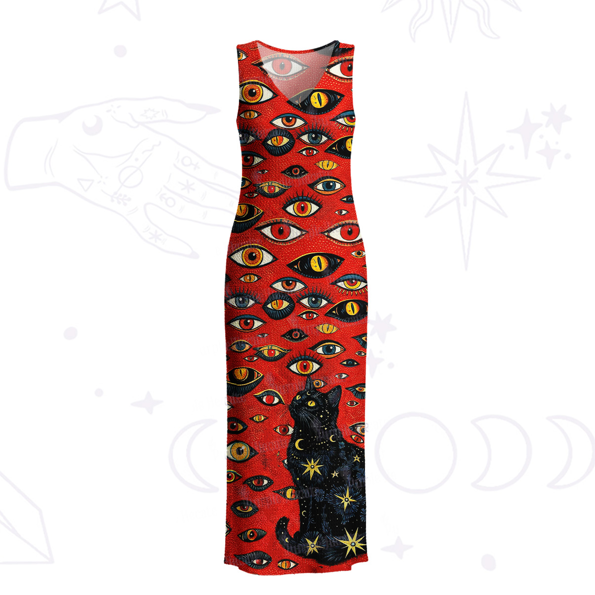 Purplehecate Cosmic Watcher Cat Crochet Knit Maxi Dress