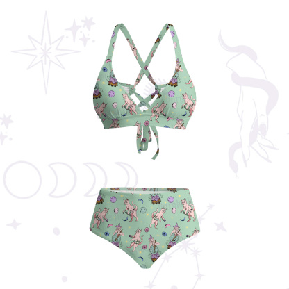 Purplehecate Cat Coven Crisscross Tie-Back Bikini Set