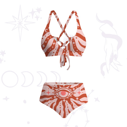 Purplehecate Green Vision Illusion Crisscross Tie-Back Bikini Set
