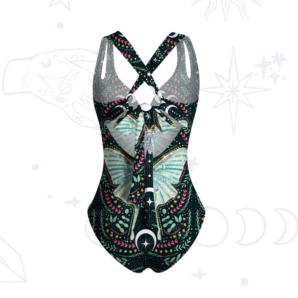 Purplehecate Green Moth Moonspell One-Piece Swimsuit