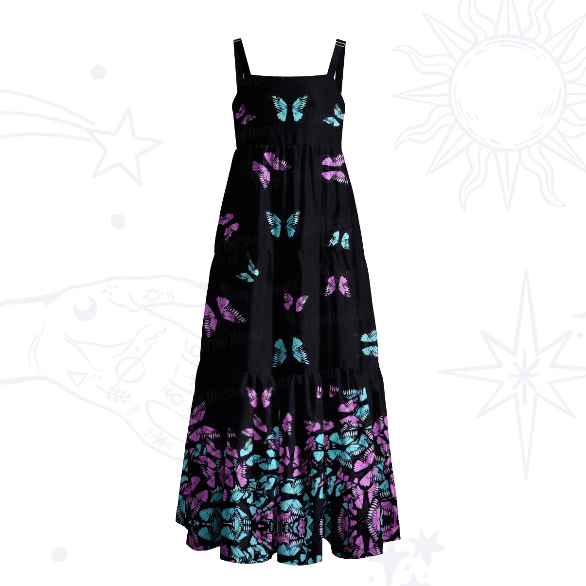 Purplehecate Mystic Butterfly Wide Straps Maxi Dress