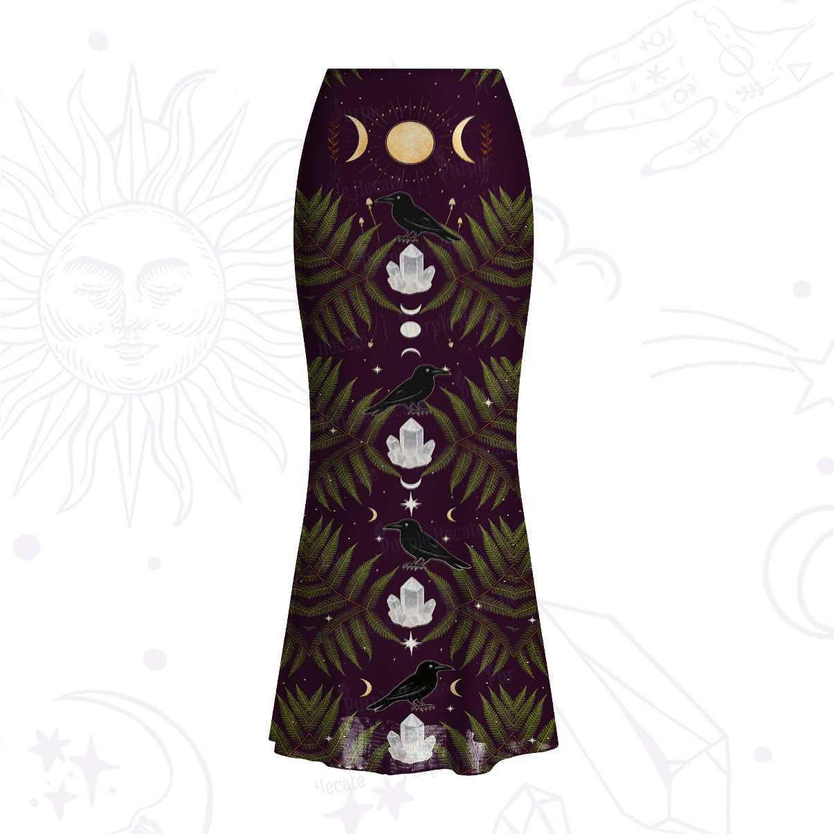 Purplehecate Lunar Raven Ritual Mesh Mermaid Hem Skirt