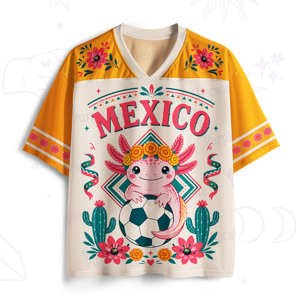 Purplehecate Floral Axolotl Mexico Football Mesh Jersey