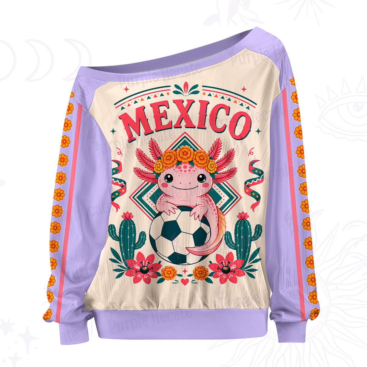 Purplehecate Floral Axolotl Mexico Football Off The Shoulder Graphic Jersey