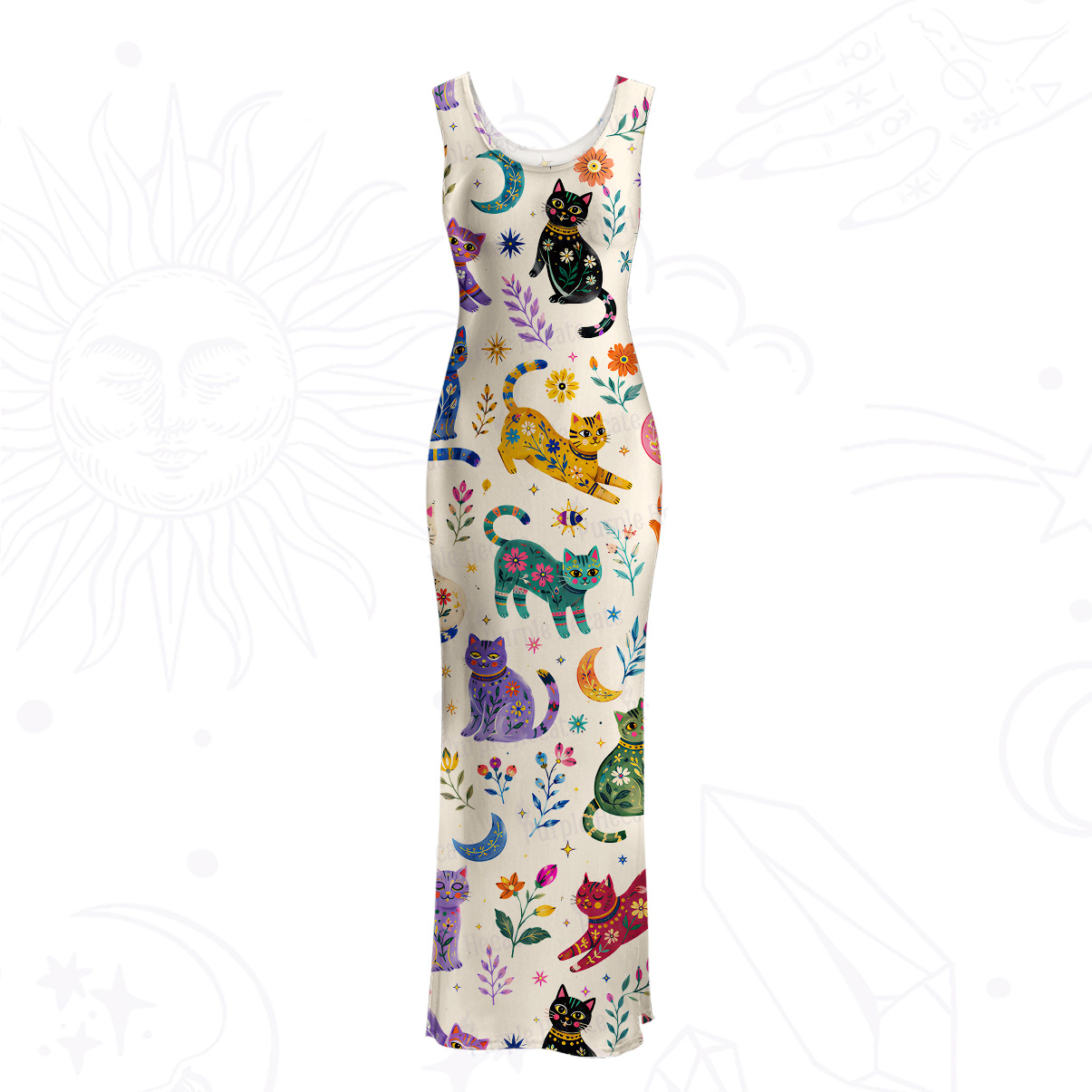 Purplehecate Rainbow Magic Cats Mesh Maxi Tank Beach Dress