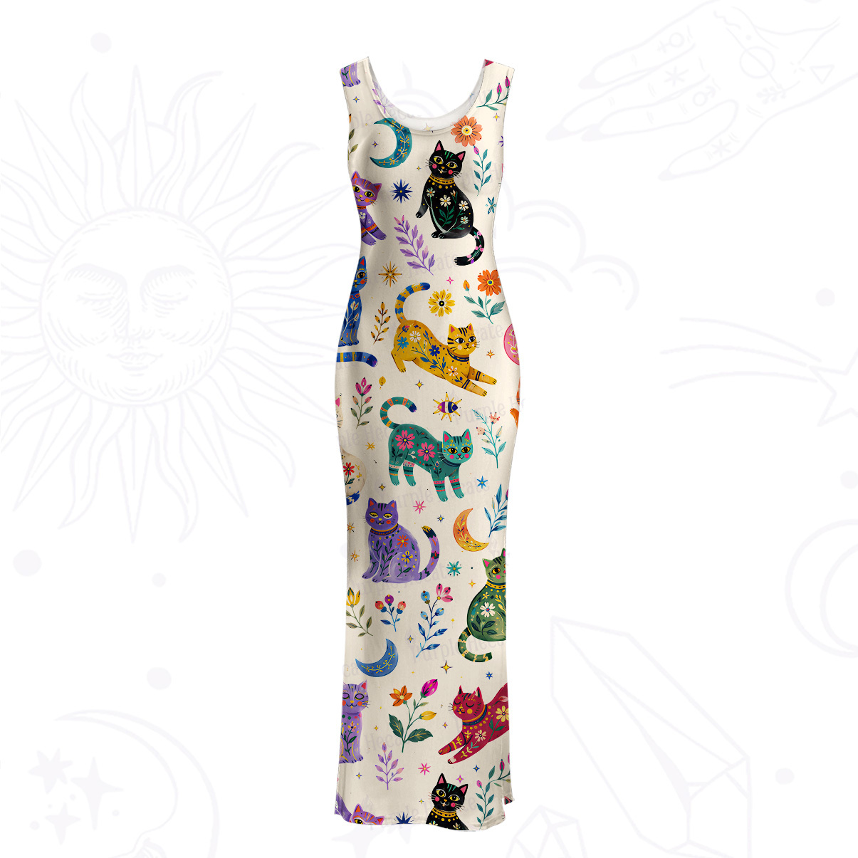 Purplehecate Rainbow Magic Cats Mesh Maxi Tank Beach Dress
