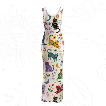 Purplehecate Rainbow Magic Cats Mesh Maxi Tank Beach Dress