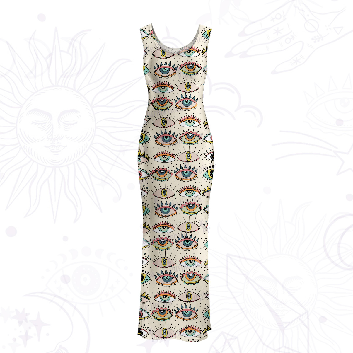 Purplehecate Evil Eye Pattern Mesh Maxi Tank Beach Dress