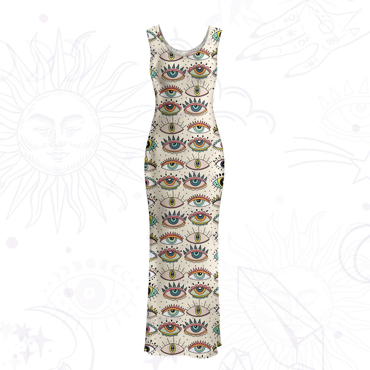 Purplehecate Evil Eye Pattern Mesh Maxi Tank Beach Dress