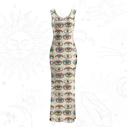 Purplehecate Evil Eye Pattern Mesh Maxi Tank Beach Dress