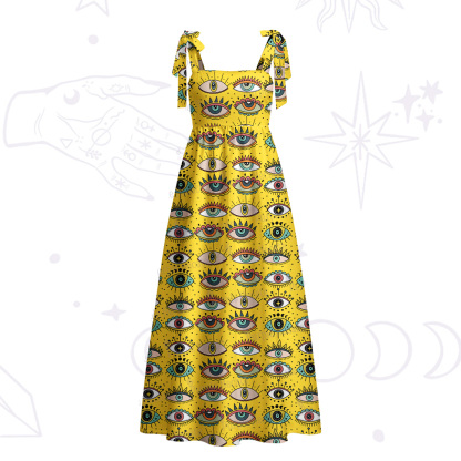 Purplehecate Evil Eye Pattern Tie Shoulder Maxi Dress