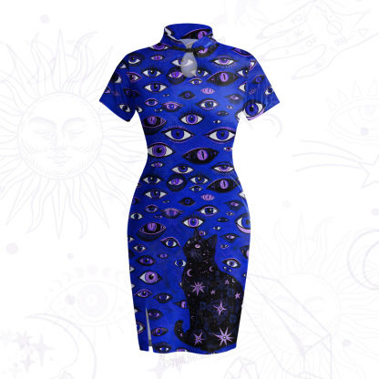 Purplehecate Cosmic Watcher Cat Velvet Bodycon Dress
