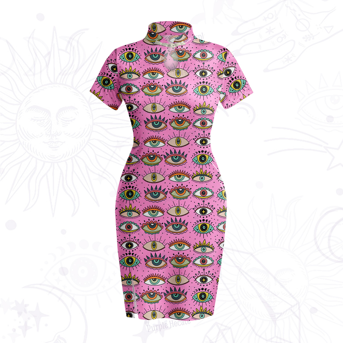 Purplehecate Evil Eye Pattern Velvet Bodycon Dress
