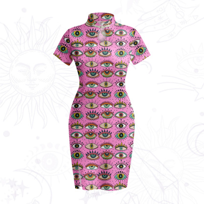 Purplehecate Evil Eye Pattern Velvet Bodycon Dress