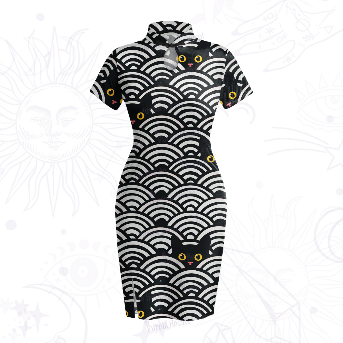 Purplehecate Rainbow Black Cat Waves Velvet Bodycon Dress