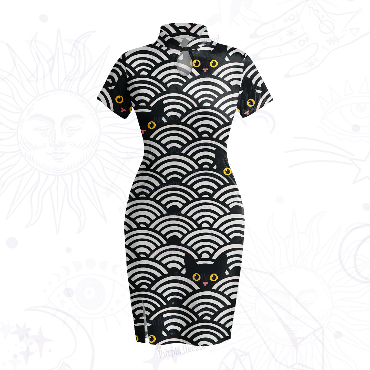 Purplehecate Rainbow Black Cat Waves Velvet Bodycon Dress