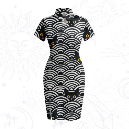 Purplehecate Rainbow Black Cat Waves Velvet Bodycon Dress