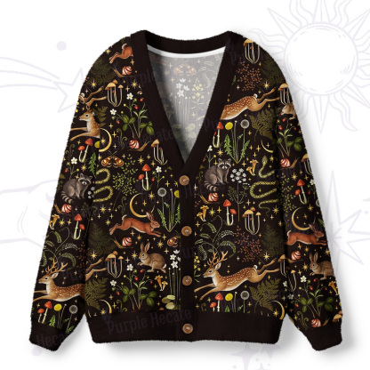 Purplehecate Enchanted Forest Animals Ugly Cardigan Sweaters