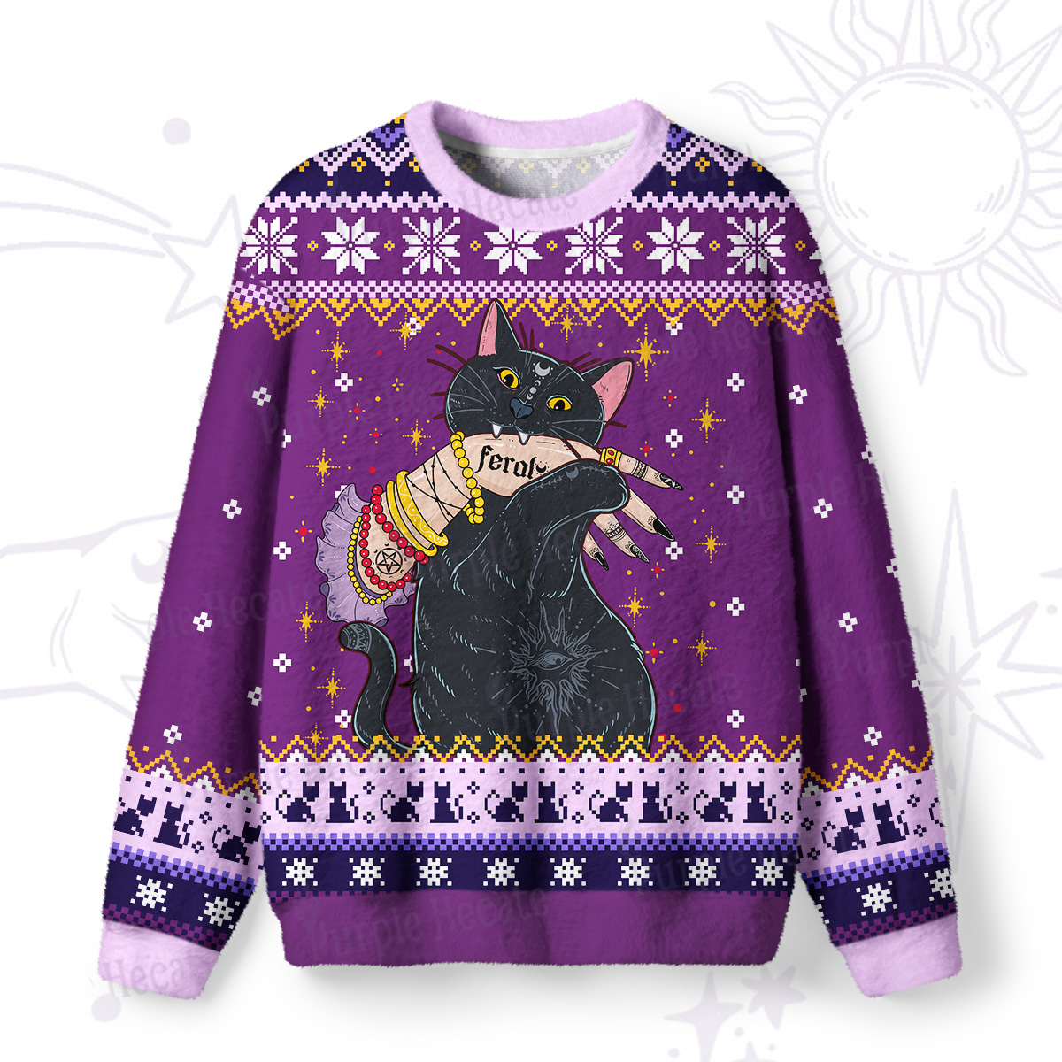 Purplehecate Feral Cat Ugly Christmas Sweatshirts