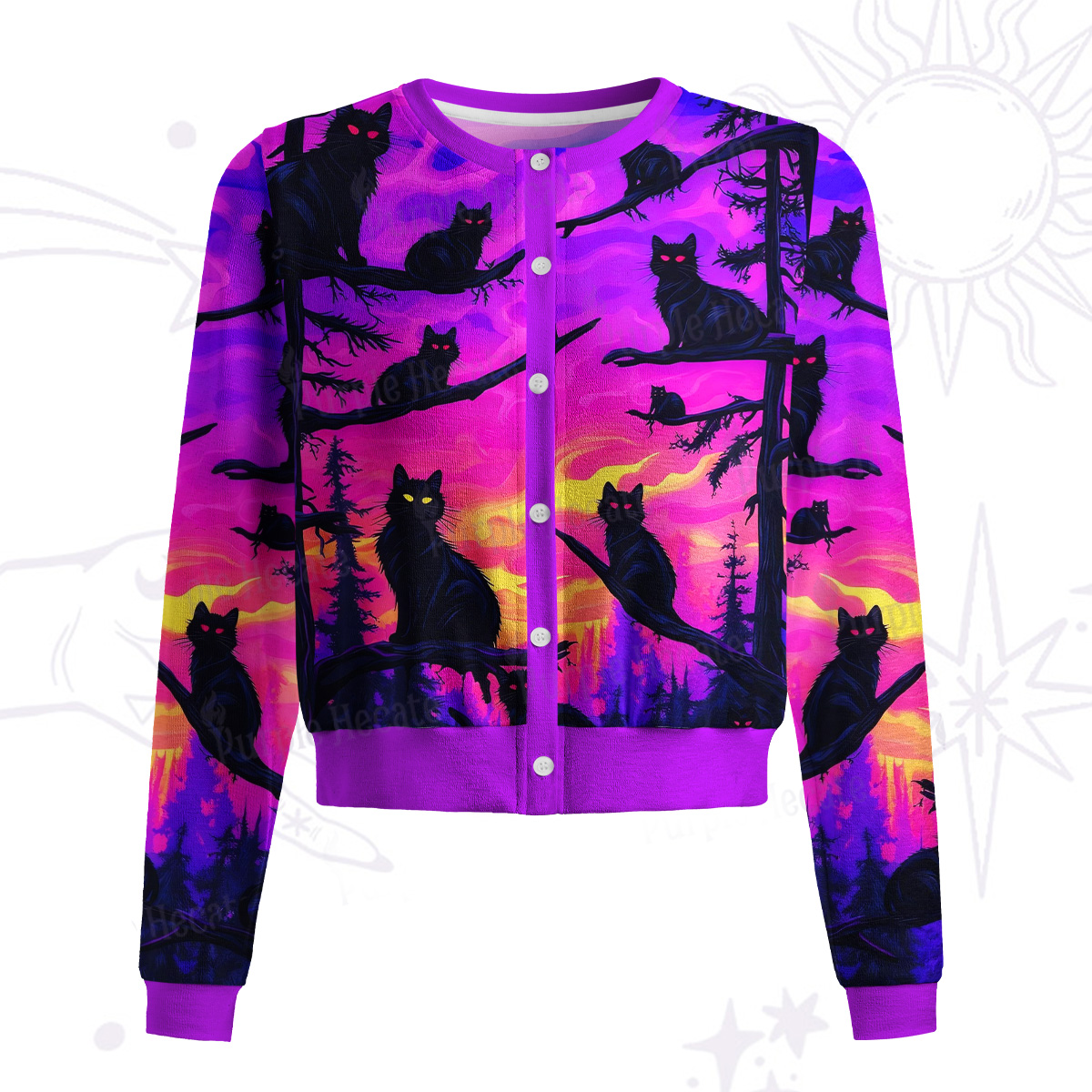 Purplehecate Twilight Forest Guardian Cat Knit Cardigan