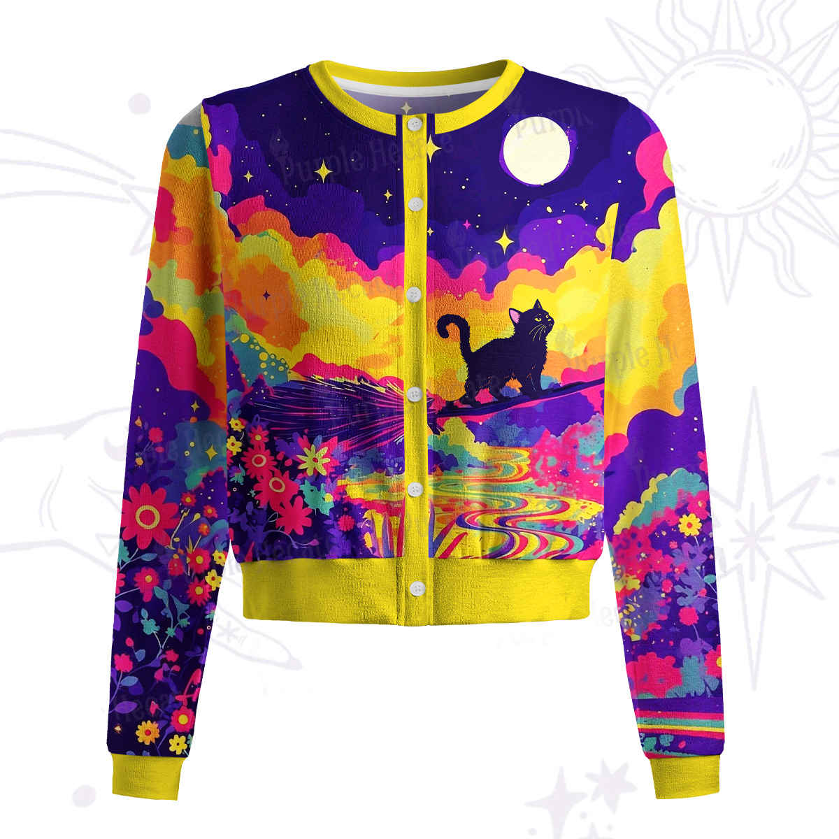 Purplehecate Midnight Cosmic Cat Fantasy Knit Cardigan