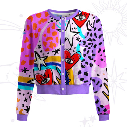 Purplehecate Cosmic Love Eyes Graffiti Knit Cardigan