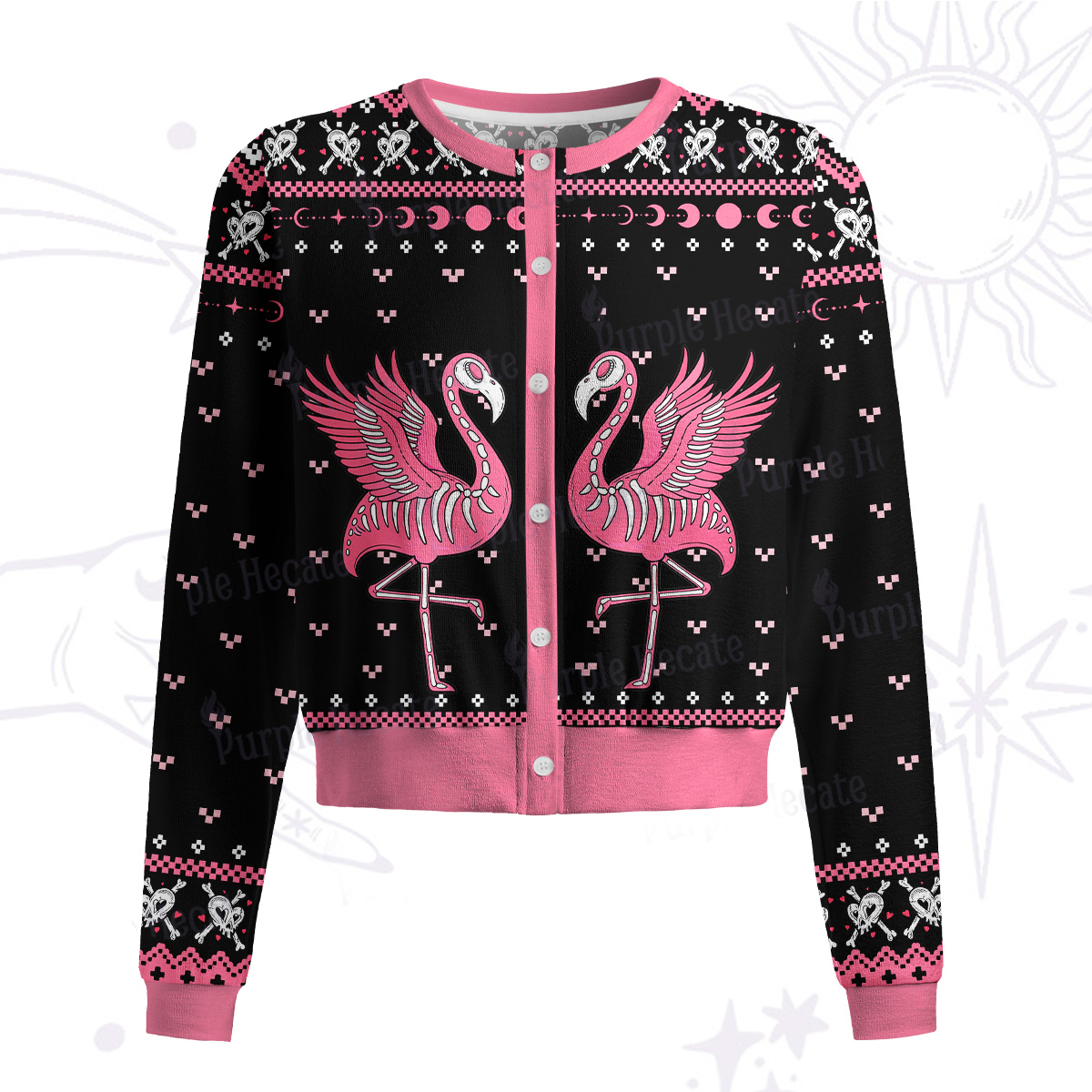 Purplehecate Witchy Pink Flamingo Skull Knit Cardigan