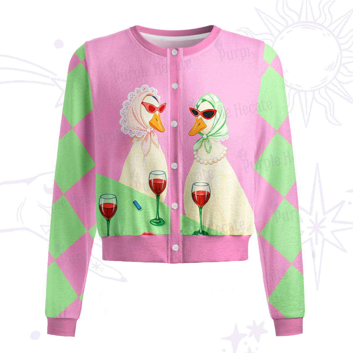 Purplehecate Tipsy Goose Wine Party Knit Cardigan