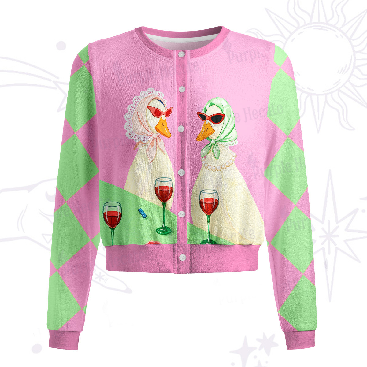 Purplehecate Tipsy Goose Wine Party Knit Cardigan