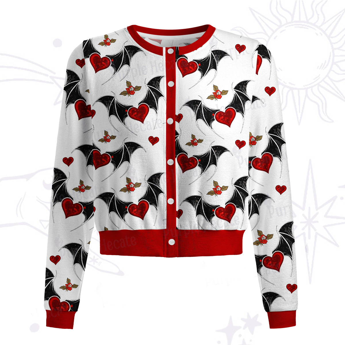 Purplehecate Dark Romance Bat & Heart Knit Cardigan