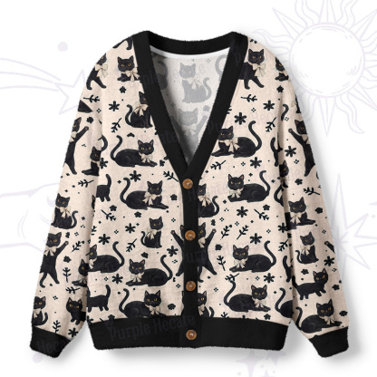 Purplehecate Lucky Black Cats Meadow Ugly Cardigan Sweaters