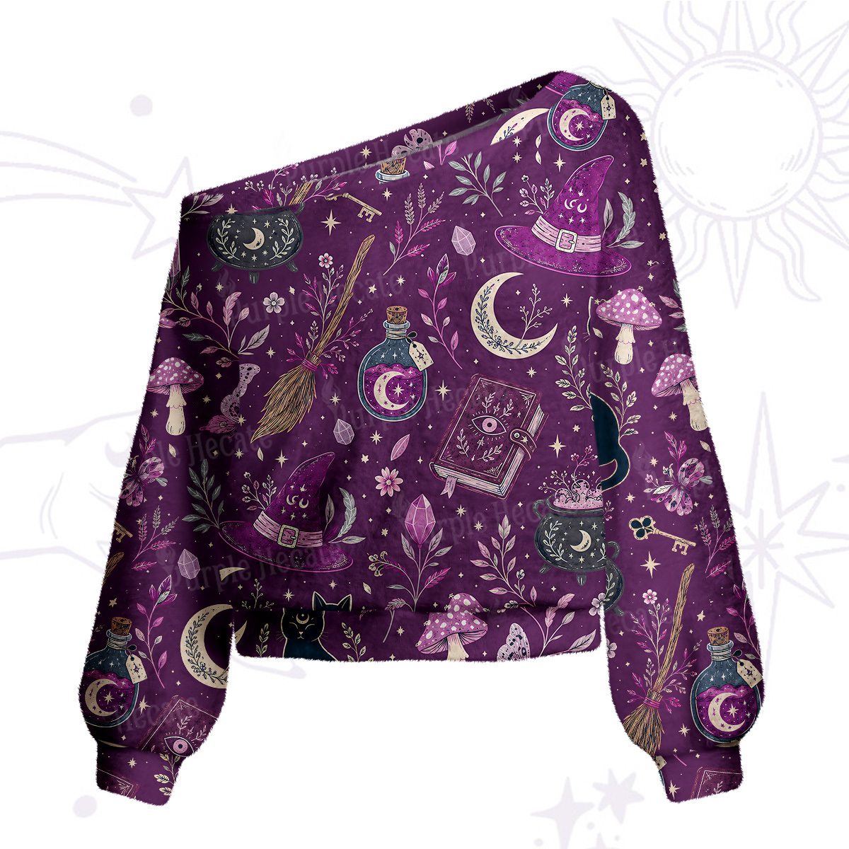 Purplehecate Witchcraft Spellbook One Shoulder Sweaters