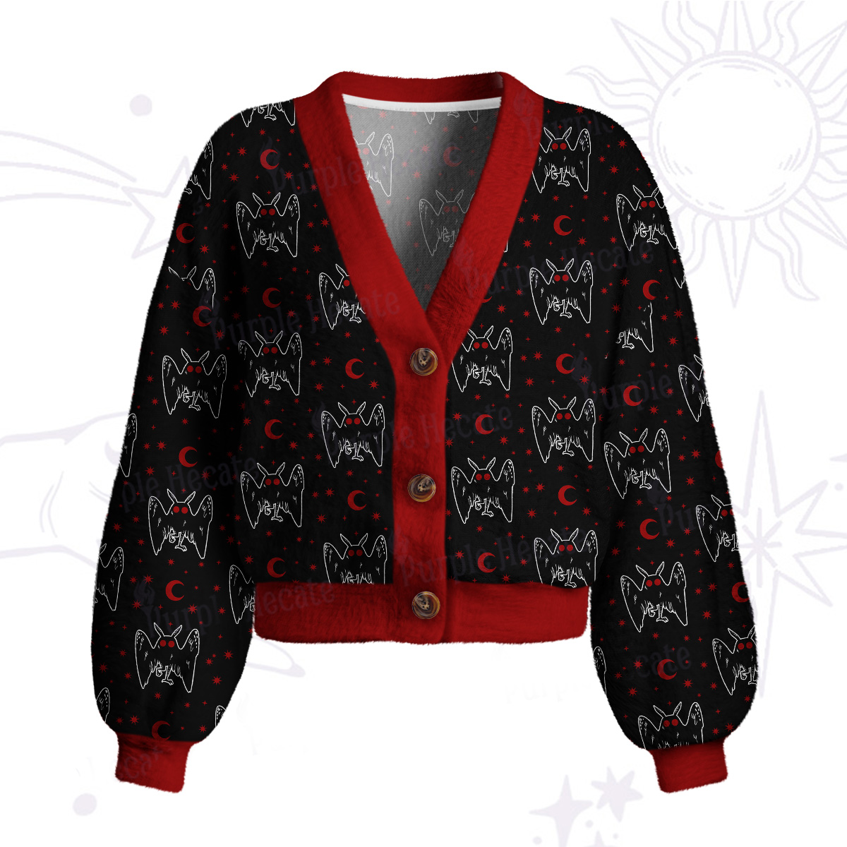 Purplehecate Witchy Mothman Night Cardigan Sweaters