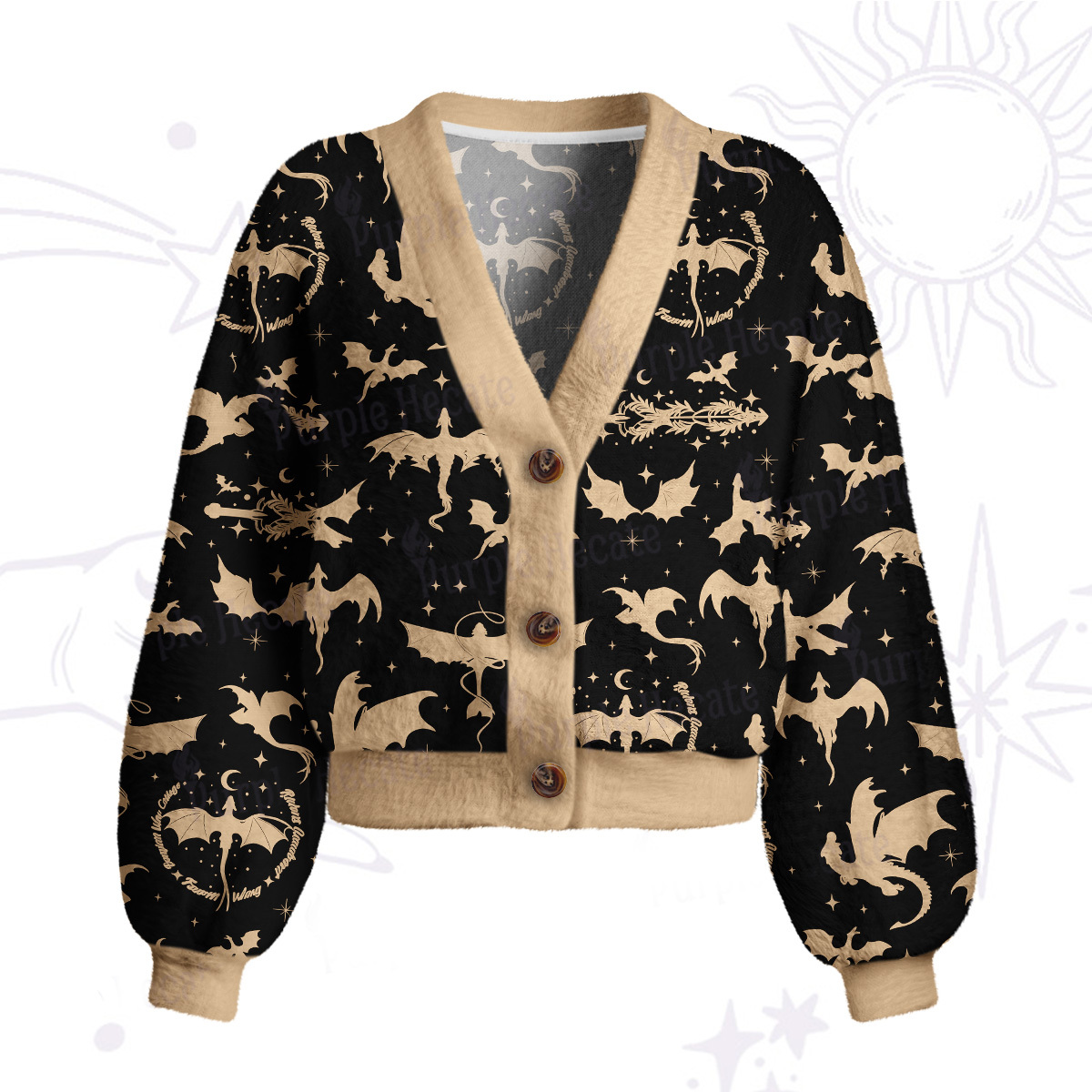 Purplehecate Fantasy Dragon Allover Cardigan Sweaters