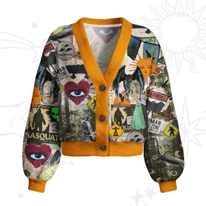 Purplehecate Cryptid Warning Collage Cardigan Sweaters