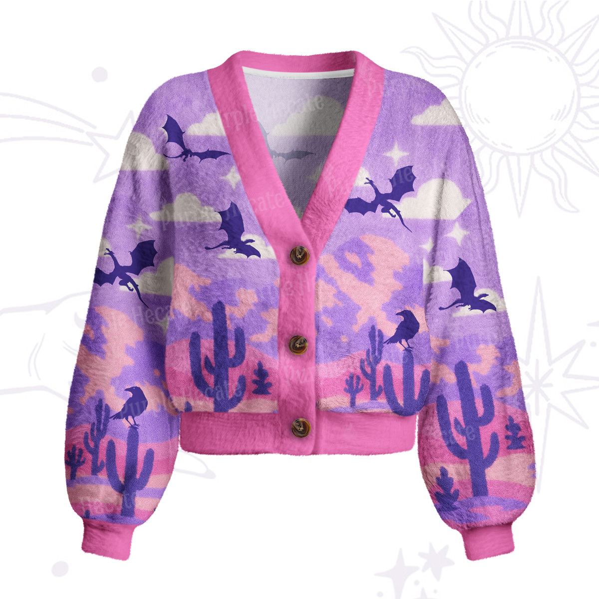 Purplehecate Mystic Desert Dragons Cardigan Sweaters