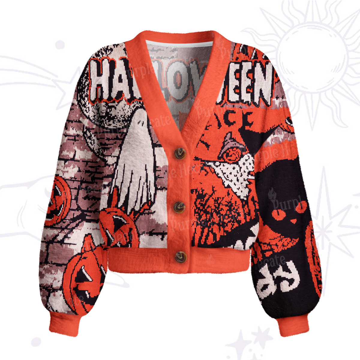 Purplehecate Pumpkin Orange Ghost Cardigan Sweaters