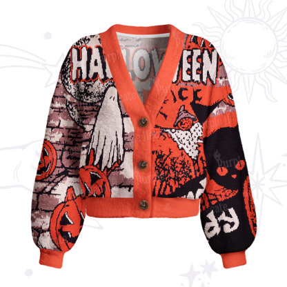 Purplehecate Pumpkin Orange Ghost Cardigan Sweaters