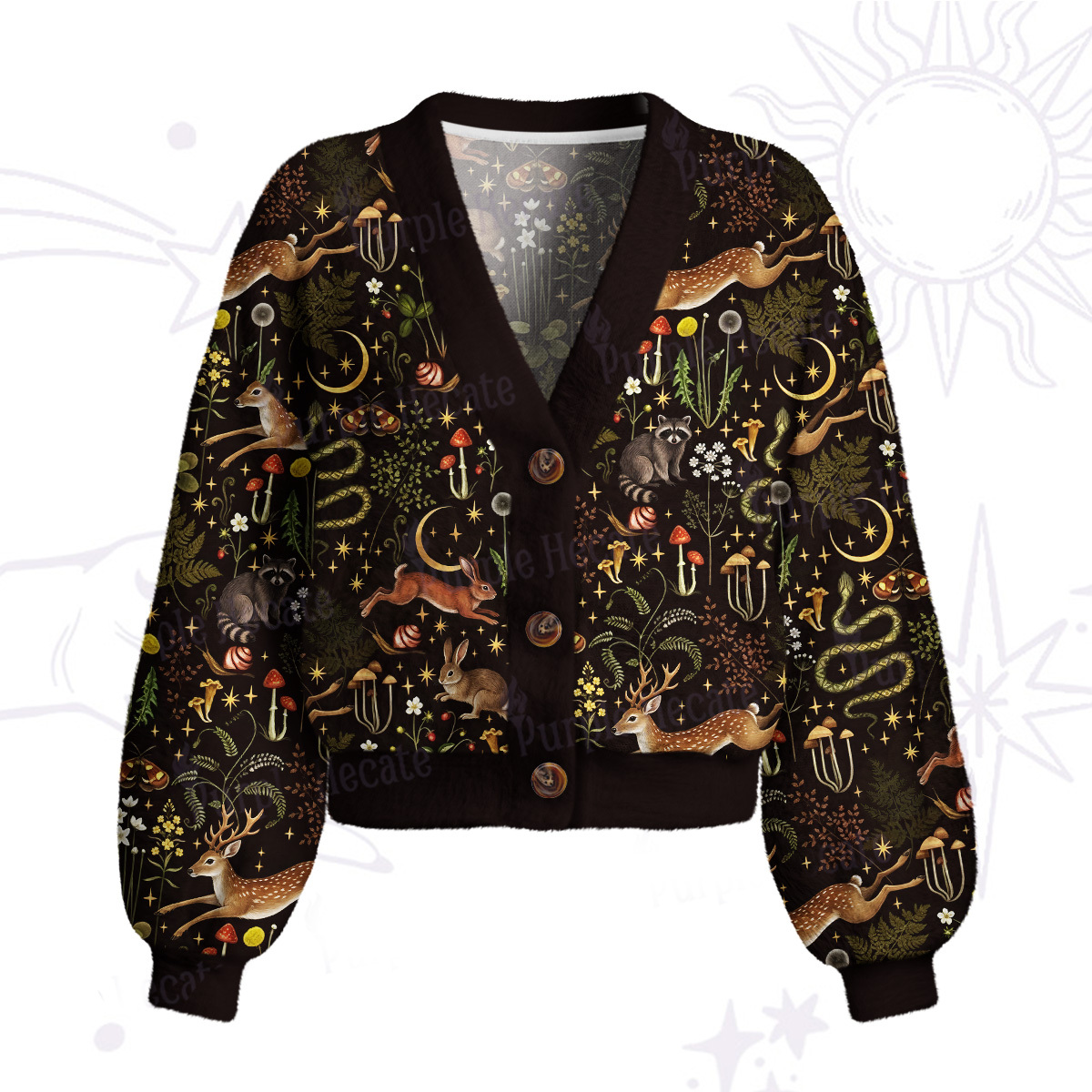 Purplehecate Enchanted Forest Animals Cardigan Sweaters