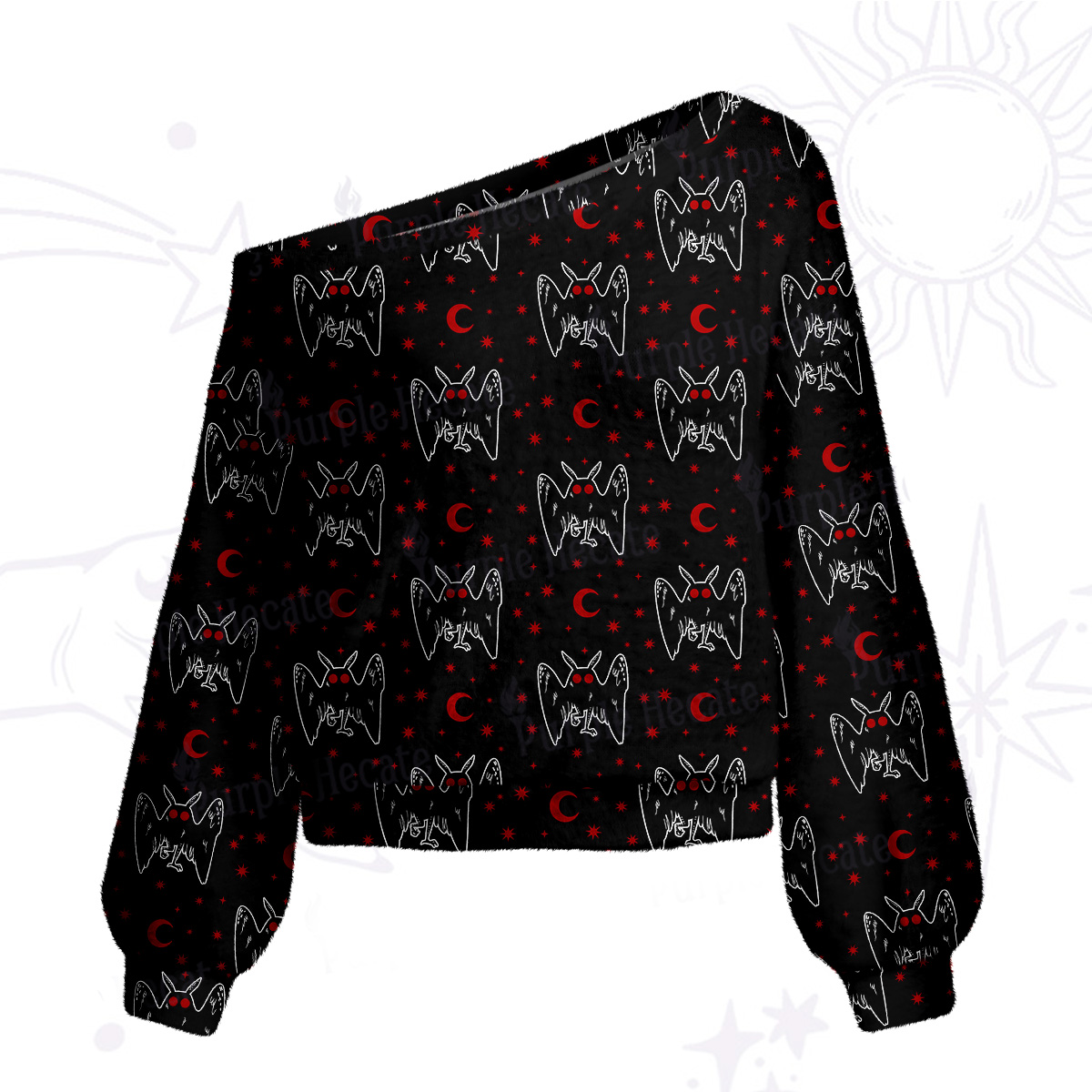 Purplehecate Witchy Mothman Night One Shoulder Sweaters