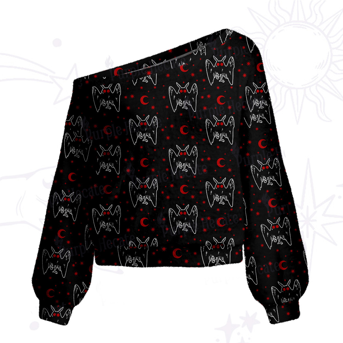 Purplehecate Witchy Mothman Night One Shoulder Sweaters
