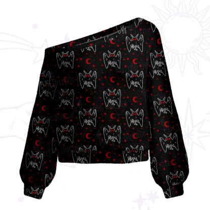 Purplehecate Witchy Mothman Night One Shoulder Sweaters
