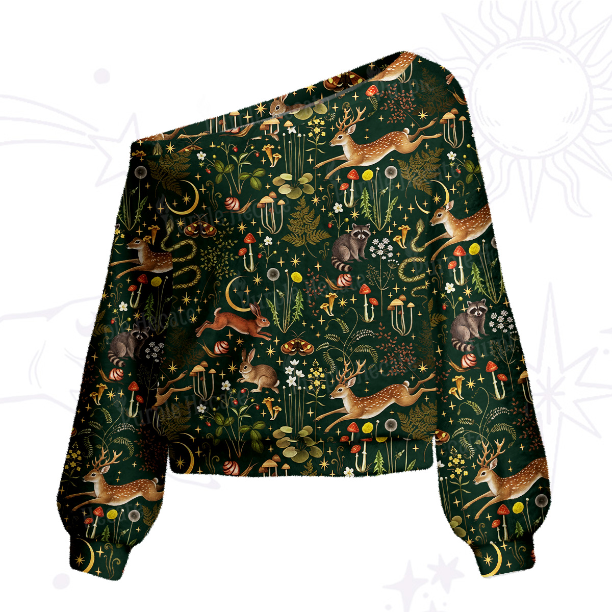 Purplehecate Enchanted Forest Animals One Shoulder Sweaters