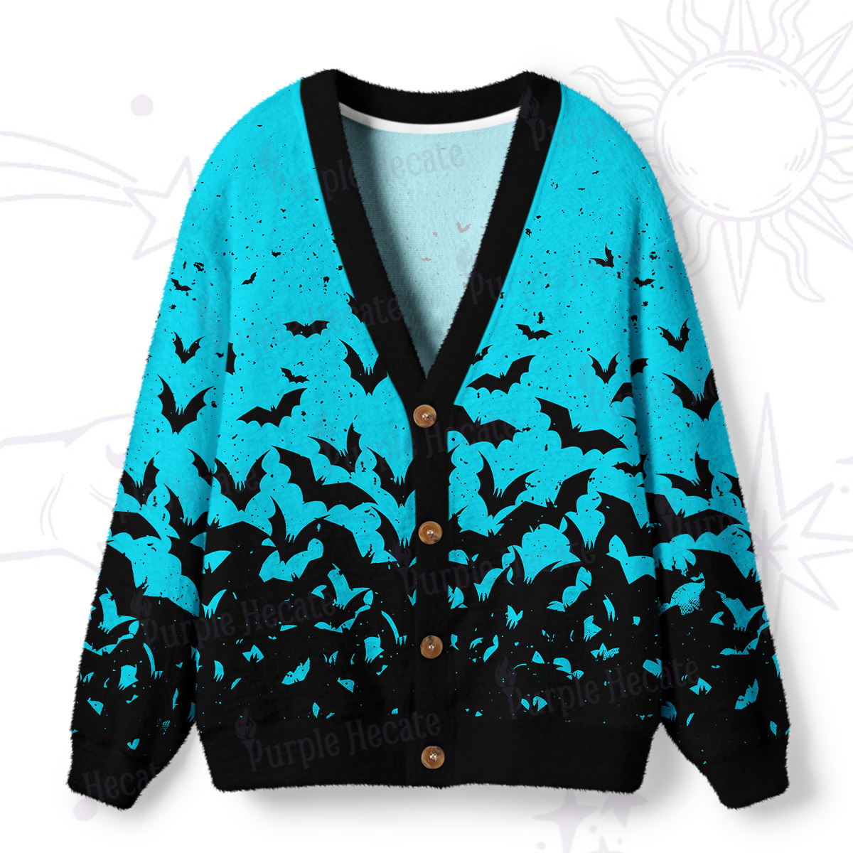 Purplehecate Midnight Bat Swarm Ugly Cardigan Sweaters