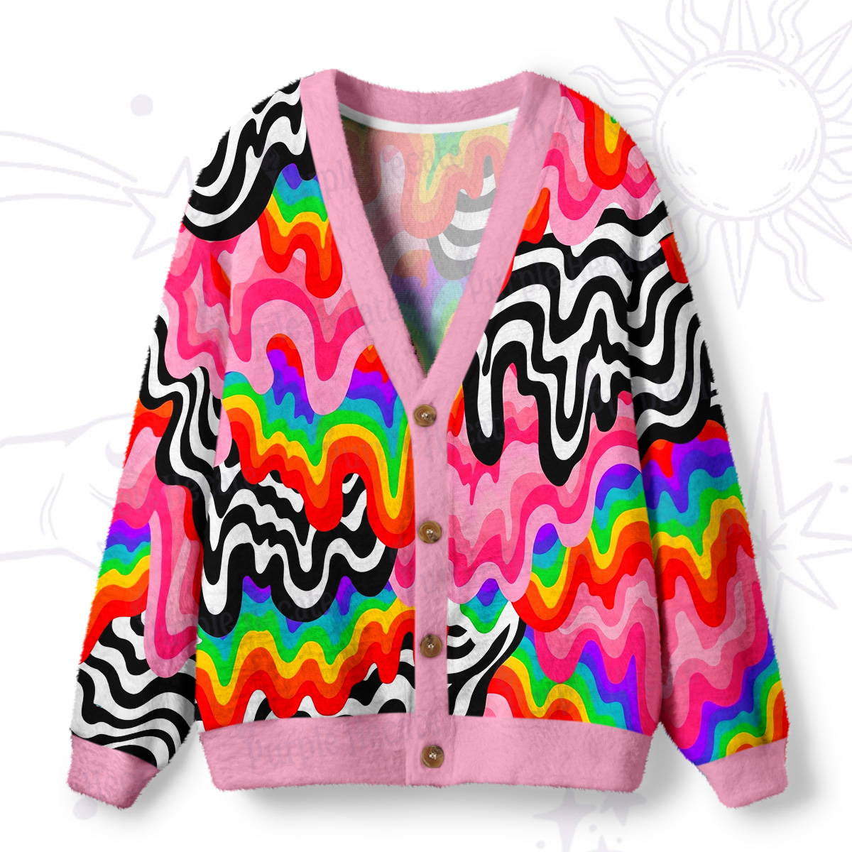 Purplehecate Psychedelic Rainbow Wave Ugly Cardigan Sweaters