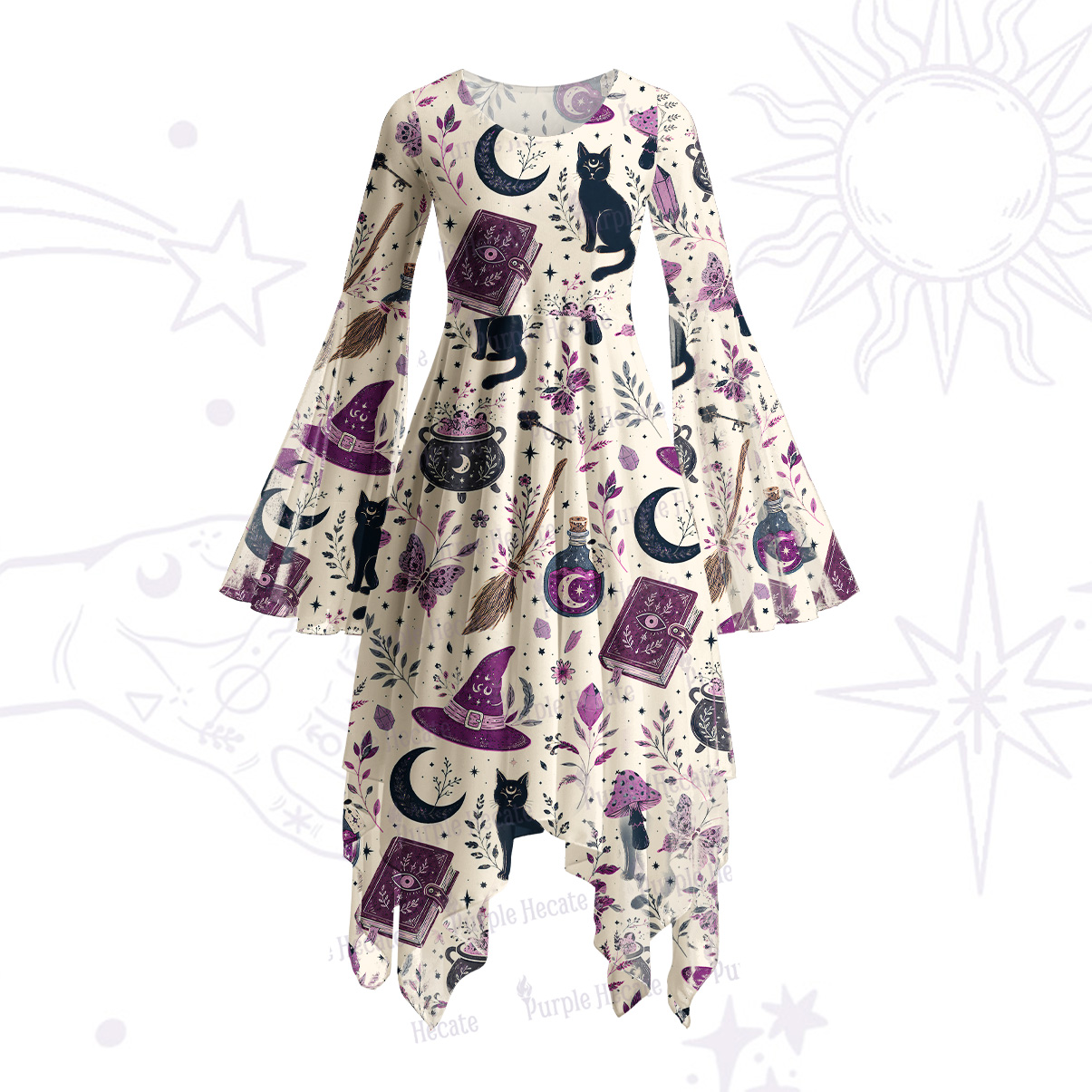 Purplehecate Witchcraft Spellbook Bell Sleeve Dress