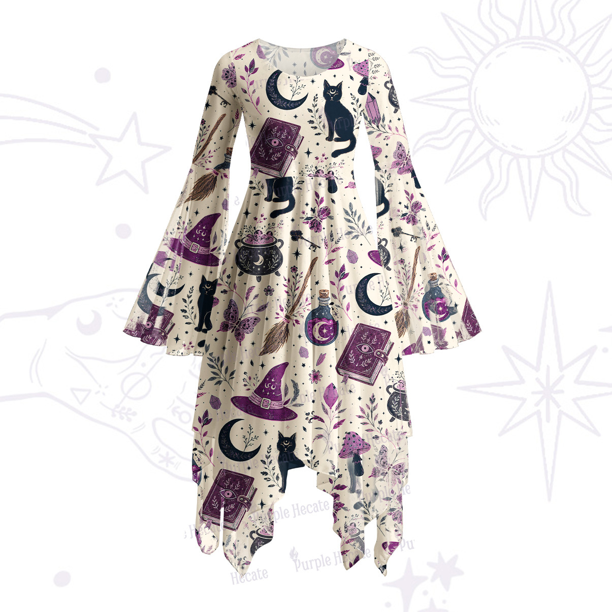 Purplehecate Witchcraft Spellbook Bell Sleeve Dress